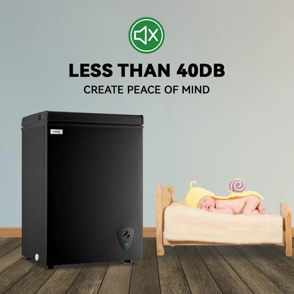 WANAI 5.0 Cubic Feet Chest Freezer Large Home Deep Freezers Black Top Door with Removable Basket