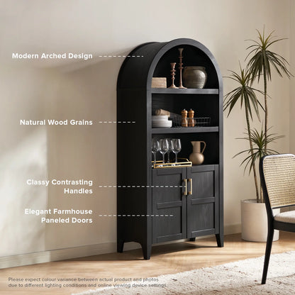 mopio Lauren 65.4" Arched Cabinet, 5-Tier Arched Bookcase with Doors and Shelves, Arched Bookshelf with Storage, Kitchen Pantry Cabinet, Wooden Storage Cabinet for Living Room, Kitchen (Oak)