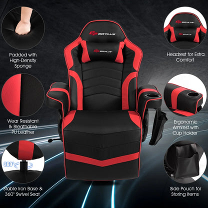 Goplus Massage Gaming Recliner Reclining Racing Chair Swivel Black