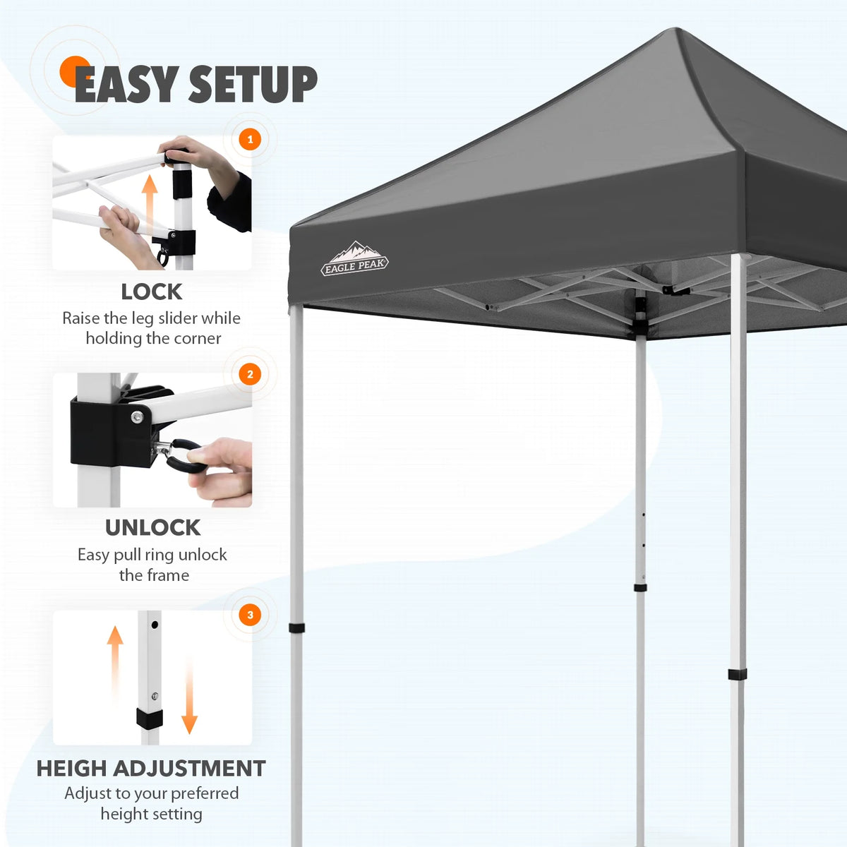 EAGLE PEAK 5x5 Pop Up Canopy Tent Instant Outdoor Canopy Easy Set-up Straight Leg Folding Shelter（Blue）