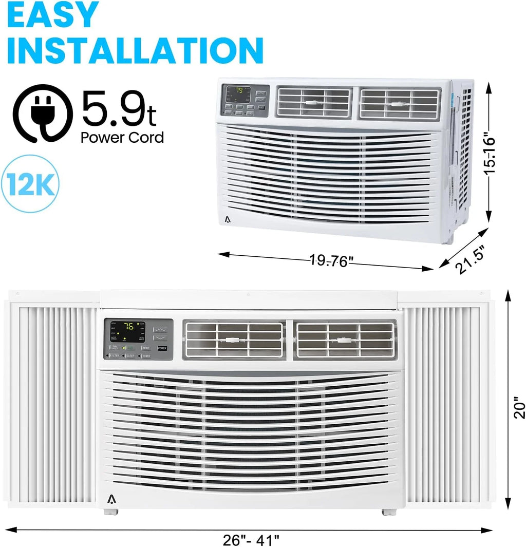 Air Conditioner, 8000 BTU Turbo Fast Cooling AC Unit Remote/App Control, Flexible Window Opening(T Design Install Kit), 24H Timer, Washable Filter,White