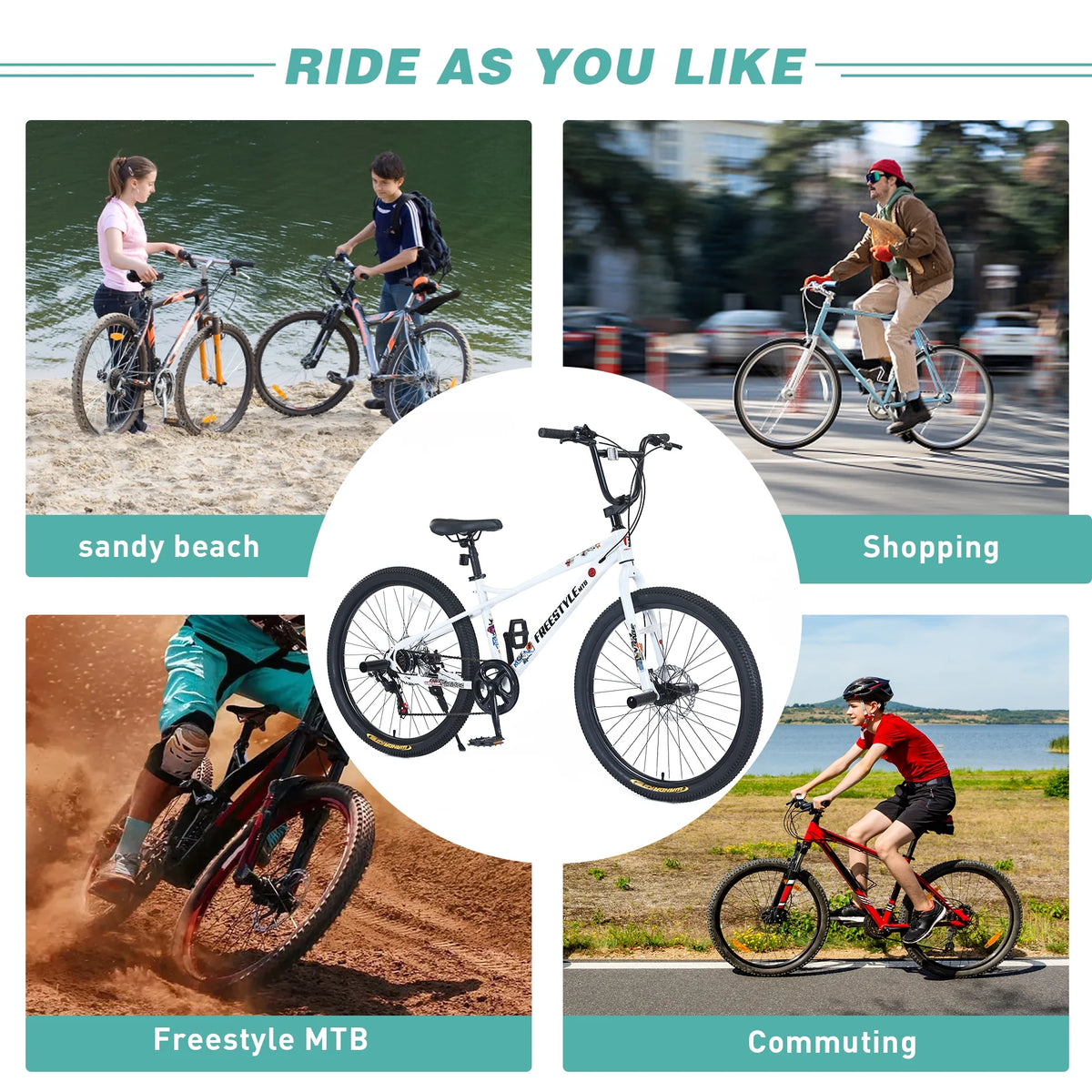 Aukfa 26" Freestyle BMX Bikes,Kids Mountain Bike for Boys Girls,Shimano 7 Speed,Double Disc Brakes,Blue