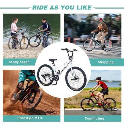 Aukfa 26" Freestyle BMX Bikes,Kids Mountain Bike for Boys Girls,Shimano 7 Speed,Double Disc Brakes,Blue