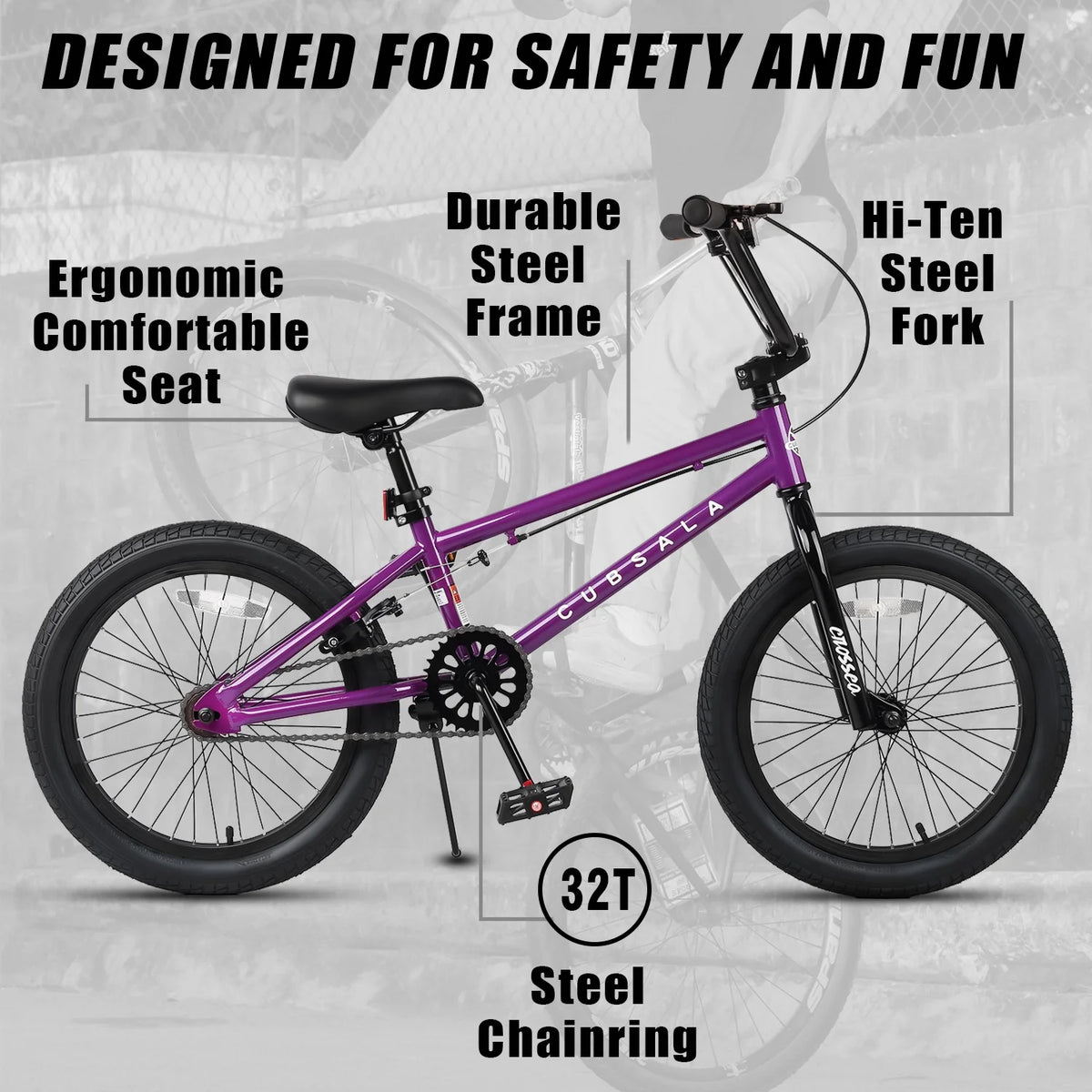 cubsala 20 in Freestyle BMX Kids Bike for Age 6-14 Years Old Boys Girls , Black & Green