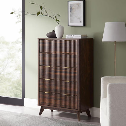 OKD 6 Drawer Dresser for Bedroom with Faux Marble Top, Modern Wood Chest of Drawers, Dresser Organizer, Natural Oak