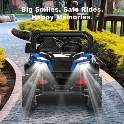 Mega Motion 24V Kids Electric Ride-On UTV Truck with 4WD, Dump Bed, 2 Seats, LED Lights, Music, Remote Control, Shovel, for Boys & Girls