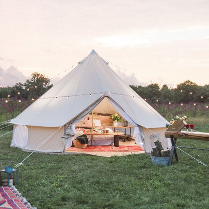 Outdoor Waterproof Family Camping Cotton Canvas Bell Tent Luxury Glamping Yurt Diameter 4M (13.1FT)