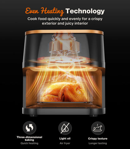 Suodoka Air Fryer 10 Qt Max 450F for Cooking, 6 Presets Fry Touch Panel Easy View Window, New Black