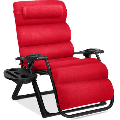 Best Choice Products Oversized Zero Gravity Chair, Folding Recliner w/ Removable Cushion, Side Tray - Fossil Gray