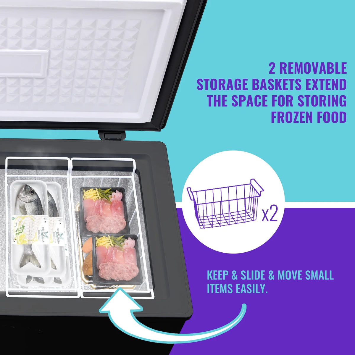 DEMULLER 4.0 Cu.ft Deep Freezer Top Open Door Compact Freezer with 2 Removable Storage Baskets Black
