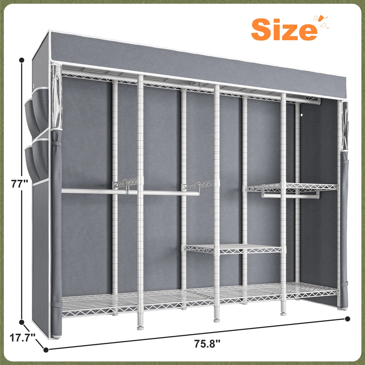 EnHomee 76"W Clothes Rack with Cover,1100LBS Heavy Duty Wardrobe Closet Organizer,Adjustable Portable Closet��Black