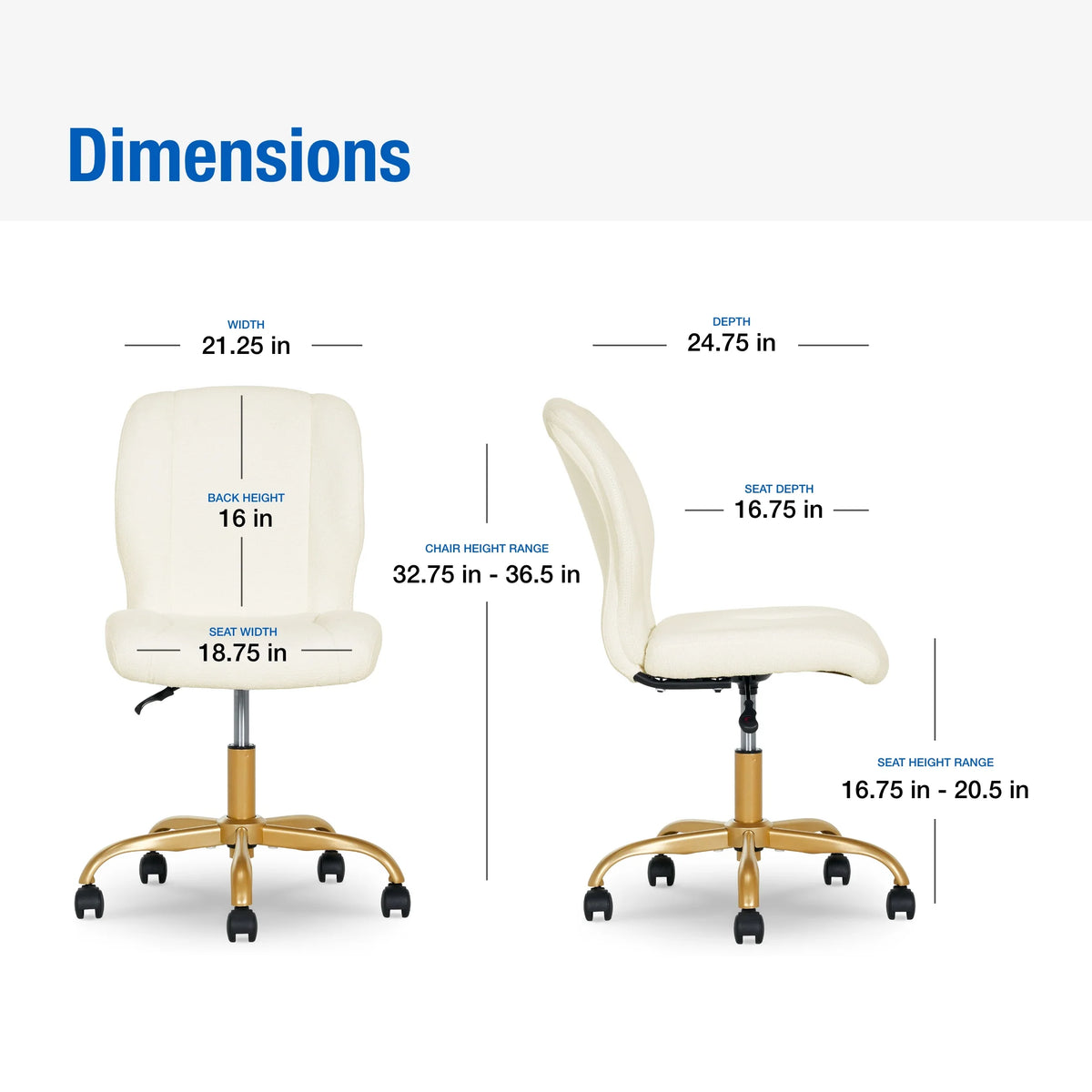 Mainstays Boucl�� Armless Office Chair for Adults and Teens, Cream