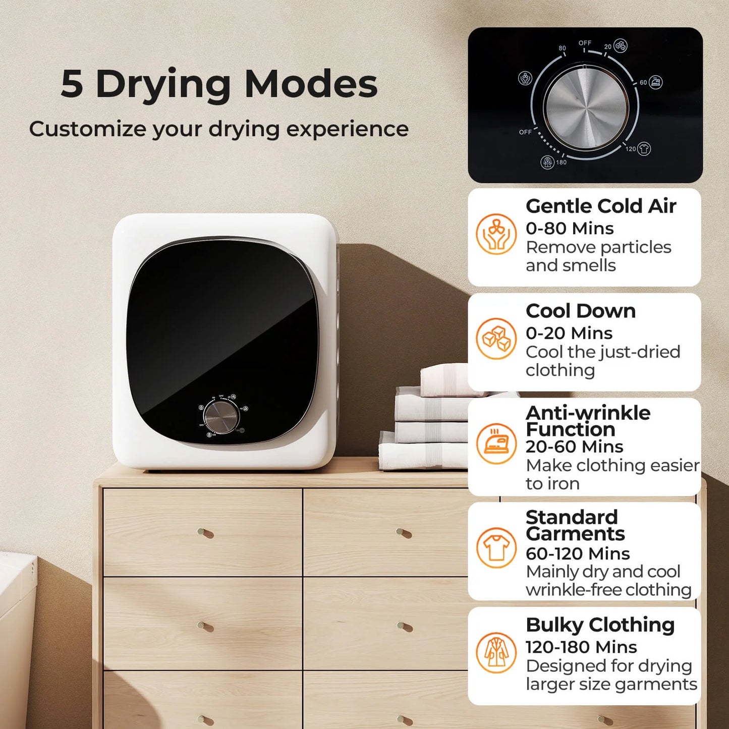 Costway 800W Electric 1.5 cu.ft Compact Drying Machine with Stainless Steel Tub 5 Modes
