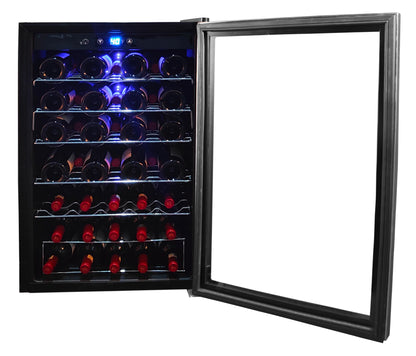 Hamilton Beach, 43 Bottle, Dual Zone Wine Refrigerator, Glass Door, Wooden Shelves, Stainless Steel