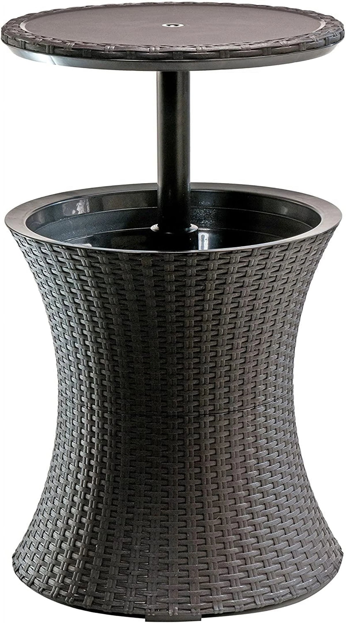Keter Pacific 7.5 Gallon Cool Bar , Resin Outdoor Patio Beverage Cooler Table, Extra Storage, Rattan Look Brown