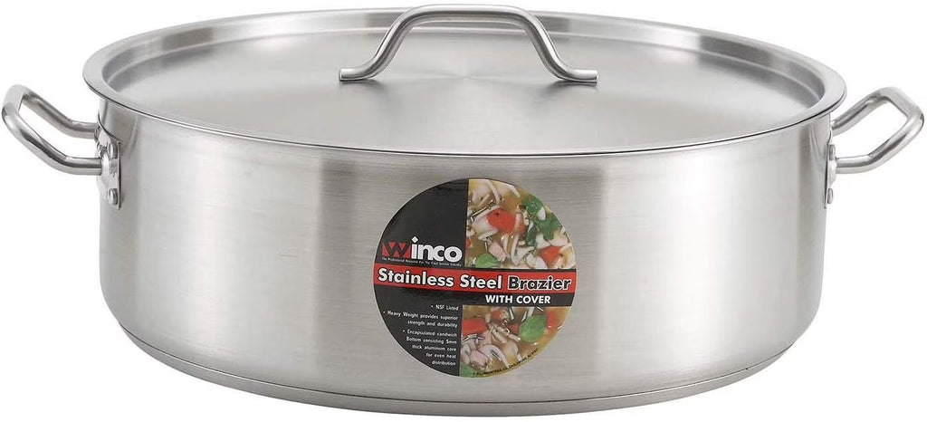 Winware by Winco Brazier With Cover, Stainless Steel 20 Quart