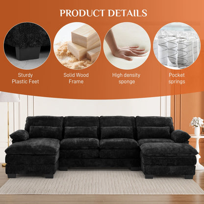 Rophefx 114.3" U Shaped Sectional Couches for Living Room,Cloud Couch,4 Seats Chenille Couch with Double Layer Cushion,Orange