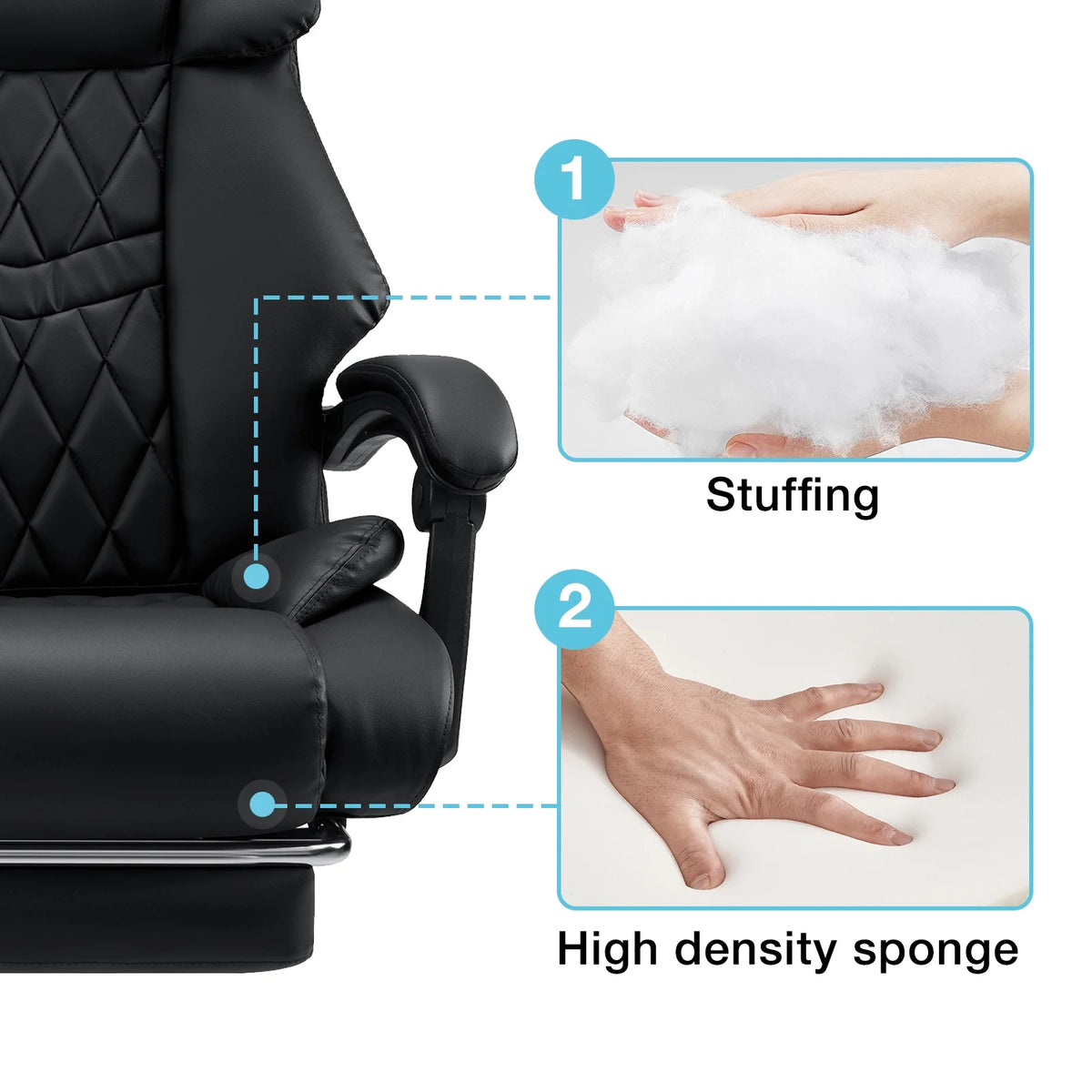 Hoffree Executive Office Chair Big and Tall Office Chair with Footrest Reclining Leather Chair High Back Ergonomic Computer Desk Chair with Lumbar Back Support for Home Office 500lbs, Black