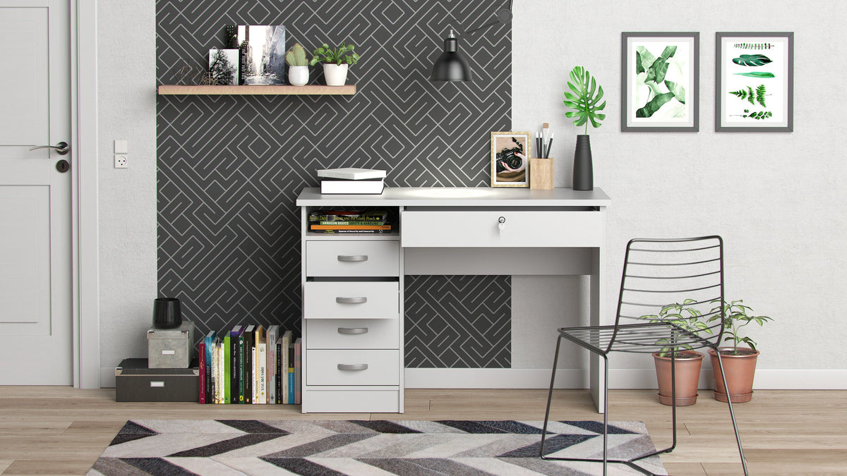 Tvilum Walden 5 Drawer Office Desk with 1 Locking Drawer for Adults, White