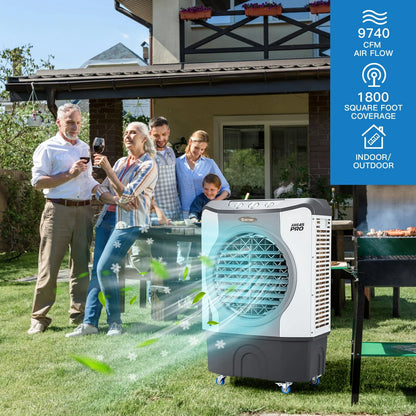 45L Evaporative Air Cooler 3-in-1 Swamp Cooler w/Large Water Tank & Washable Filter