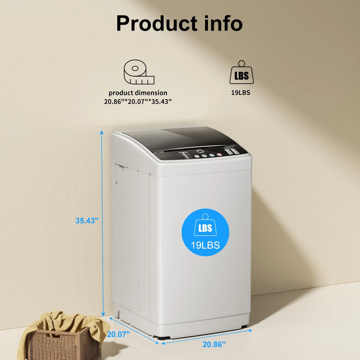 TABU Portable Washer and Dryer Set, 19LBS Portable Washing Machine & 13LBS Compact Dryer (White)