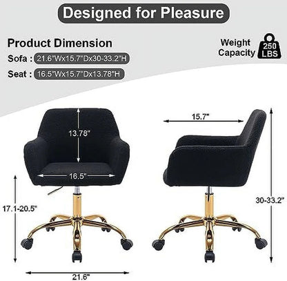 Modern Faux Fur Home Office Chair Height Adjustable, White Desk Chair Vanity Chair for Makeup Room, Rolling Desk Chairs with Wheels, Swivel Furry Cute Desk Chair for Teen Girls Women