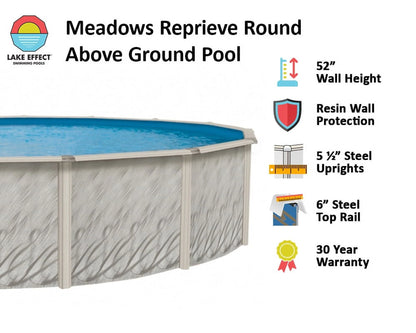 Lake Effect Pools Meadows 12' Round 52" Wall Above-Ground Swimming Pools, Full Start-up Kit