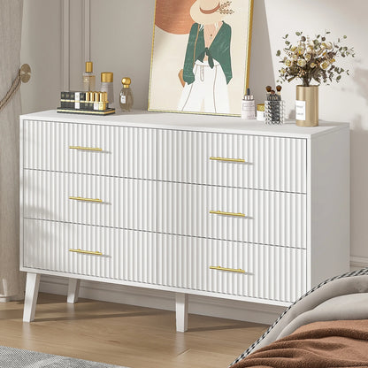 Fluted 6 Drawers Dresser, Wide Modern Chest of Drawers, 6 Drawer Double Dresser