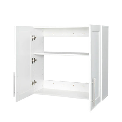 Stackable Wall Cabinet,Hanging Wall Mount Storage Cabinet with Adjustable Shelves and Doors,Sideboard Buffet Cupboard,Console Table,White Wood Finish,11.81 "D x 31.50"W x 29.92 "H