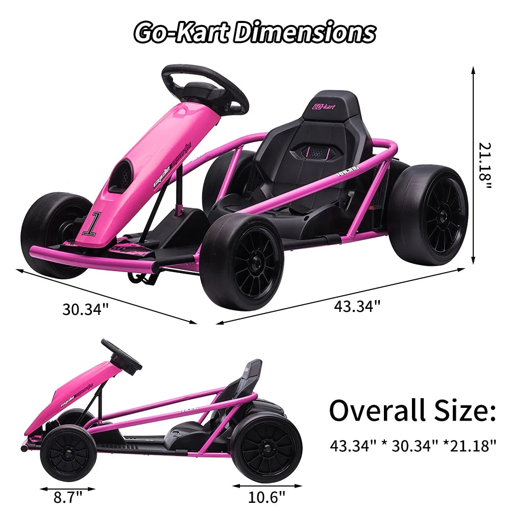 Kojooin Go Kart for Kids,24V Battery 300WX2 Motors Pedal On Foot Go Cart,8MPH High Speed Drifting Car with Slow Start Function,Rose red