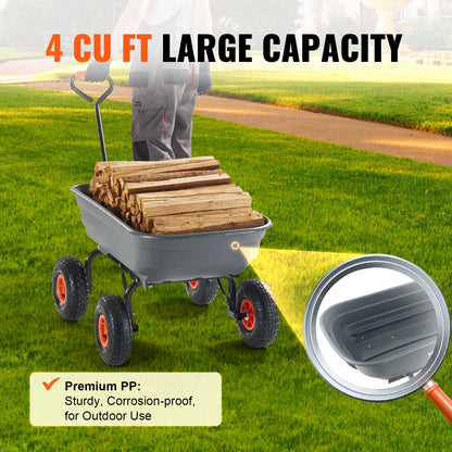 KFFKFF Garden Dump Cart, 35.8x19.5x8.2 in Dump Truck Cart, Max. 600lbs Load Capacity, 10in Rubber Tire, 180�� Adjustable Handle
