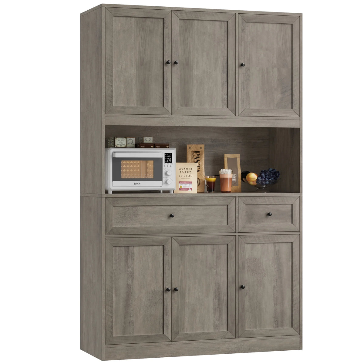 Homfa 72" Tall Kitchen Pantry with Microwave Shelf, Freestanding Kitchen Cupboard, Floor Cabinet for Dining Room, White