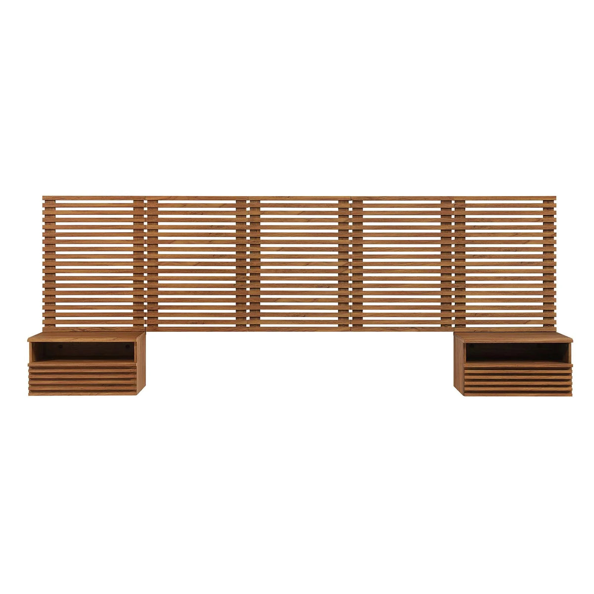 Modway Render Wall Mount Queen Headboard and Modern Nightstands in Walnut