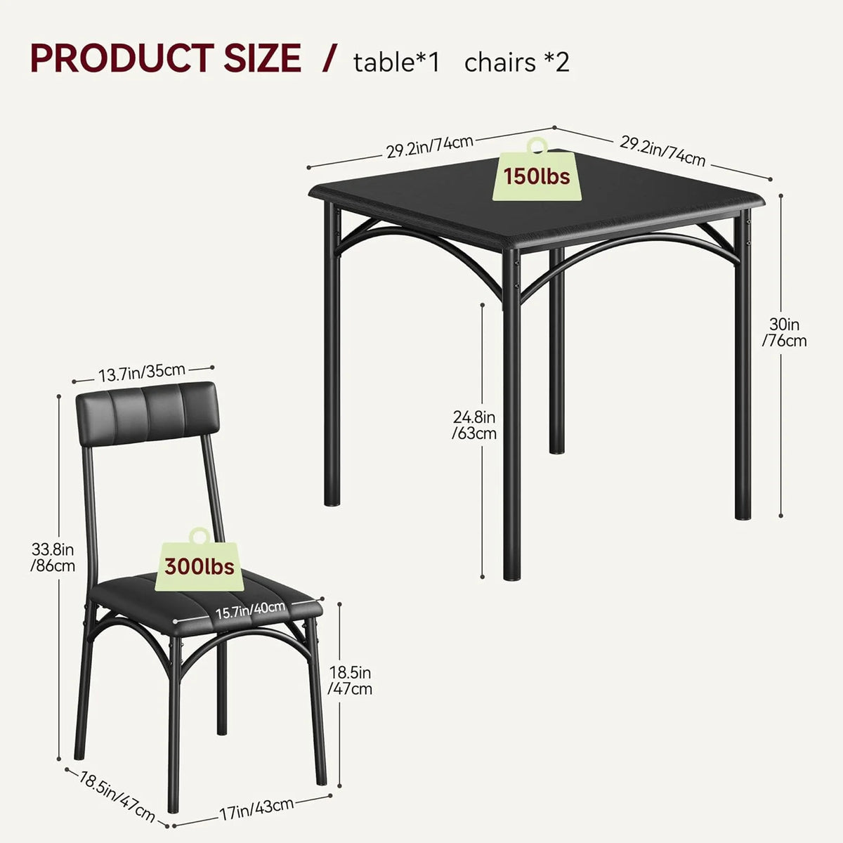 Dining Table Set for 2, Kitchen Table and Chairs for 2 with Upholstered Chairs, 3 Piece Dining Room Table Set, Square Kitchen Table Set for Small Space, Apartment, Studio