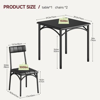 Dining Table Set for 2, Kitchen Table and Chairs for 2 with Upholstered Chairs, 3 Piece Dining Room Table Set, Square Kitchen Table Set for Small Space, Apartment, Studio