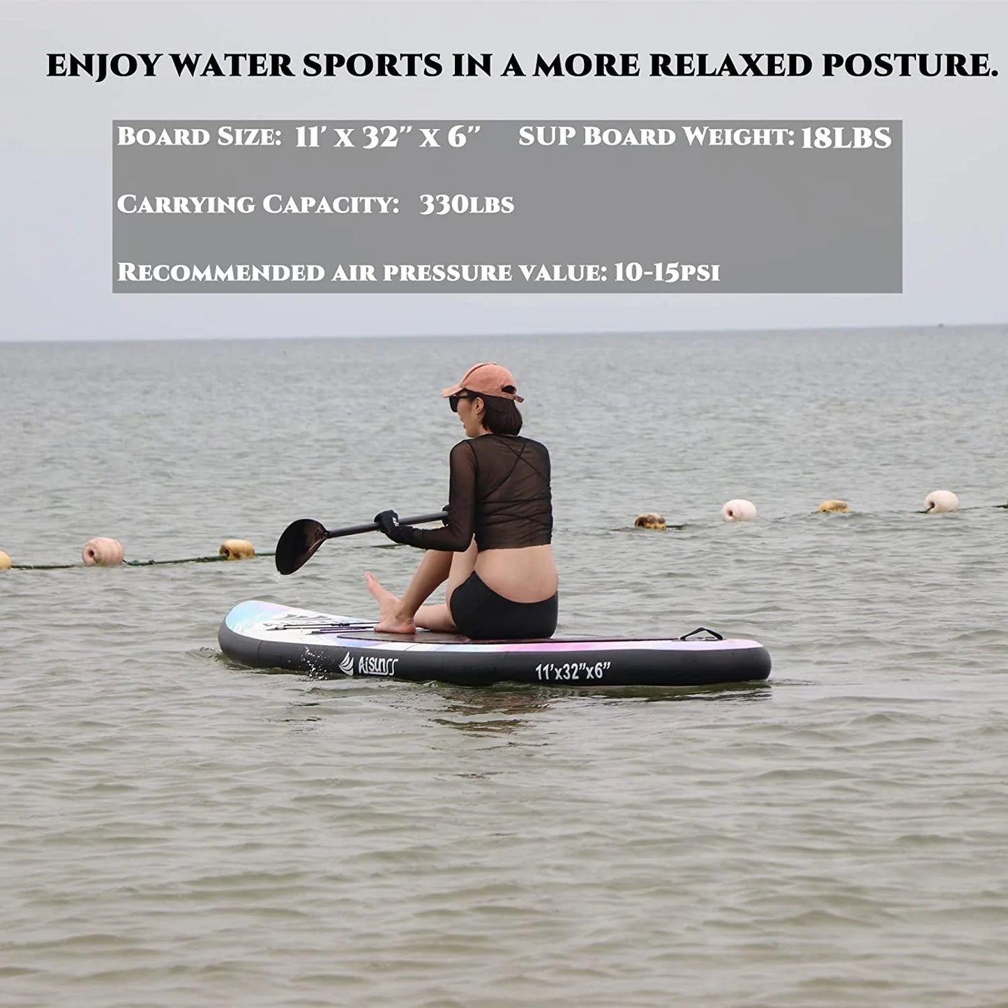 AISUNSS Inflatable Stand Up Paddle Board, 11ft Fishing Paddle Board with SUP Accessories