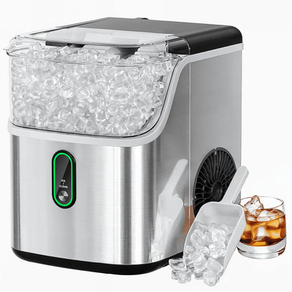 Philergo Nugget Ice Maker Countertop, Pebble Ice Maker Machine with Self-Cleaning, 35lbs/24hr, Soft Chewable Pellet Ice Maker for Home, Kitchen, Stainless Steel