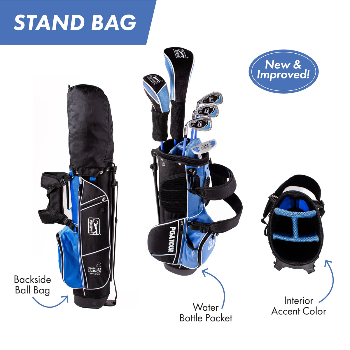 PGA Tour Right-Handed 10 Piece Kids Golf Club Stand Bag Set; Player Height 4'8 - 5'2", Ages 8-12