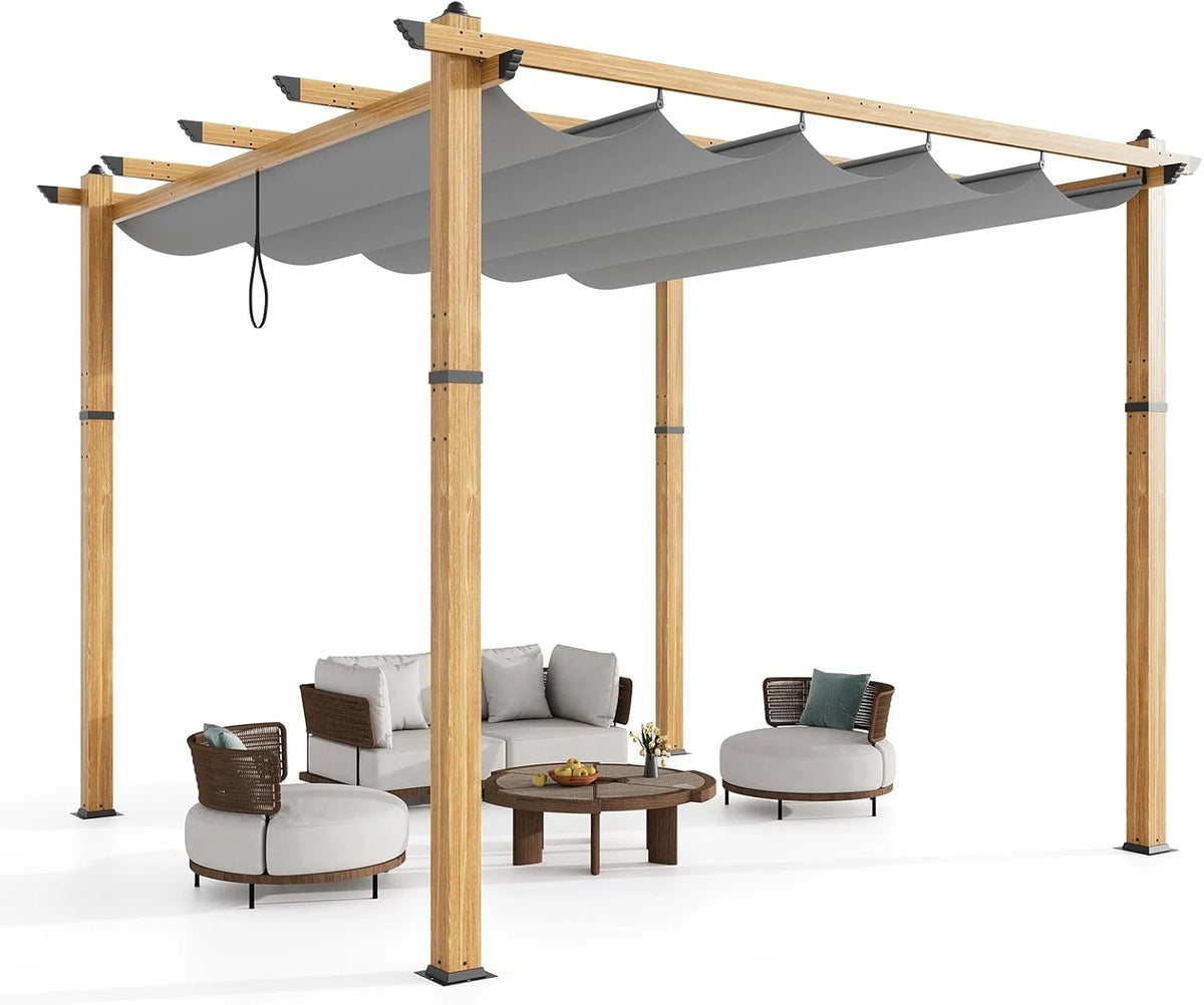 Outdoor Aluminum Pergola with Retractable Canopy, Reinforced 4-Sided Base, Waterproof & UV-Resistant Adjustable Roof, Modern Design for Patio, Deck, Backyard, and Garden