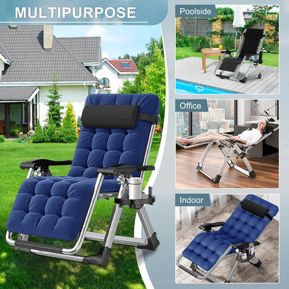 NAIZEA 2 Pack Zero Gravity Chair, Foldable Portable Lawn Recliner with Cushion, Headrest, Cup Holder, Black