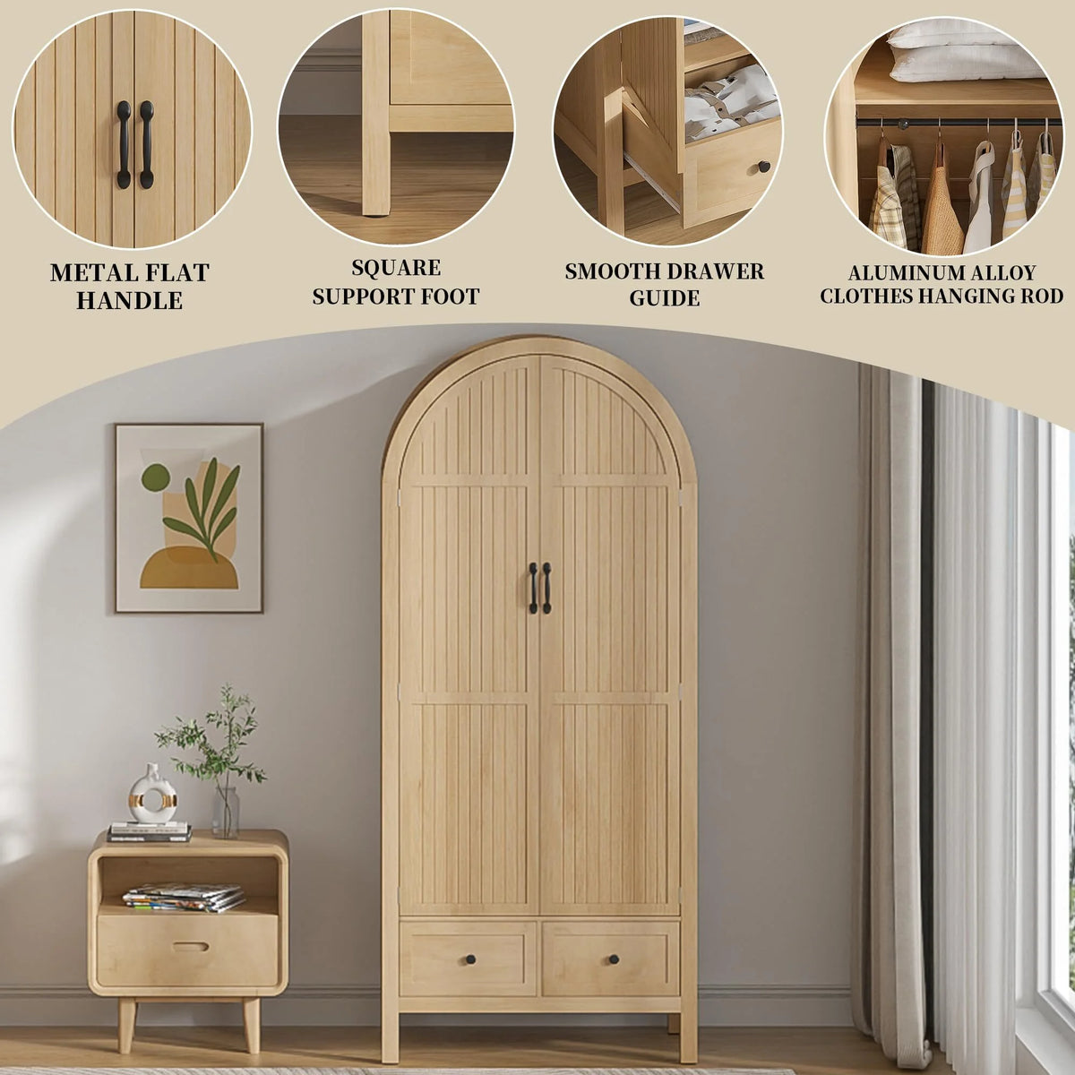 Armoire Wardrobe Closet, Bedroom Armoire with Drawers, Wood Wardrobe Storage Cabinets