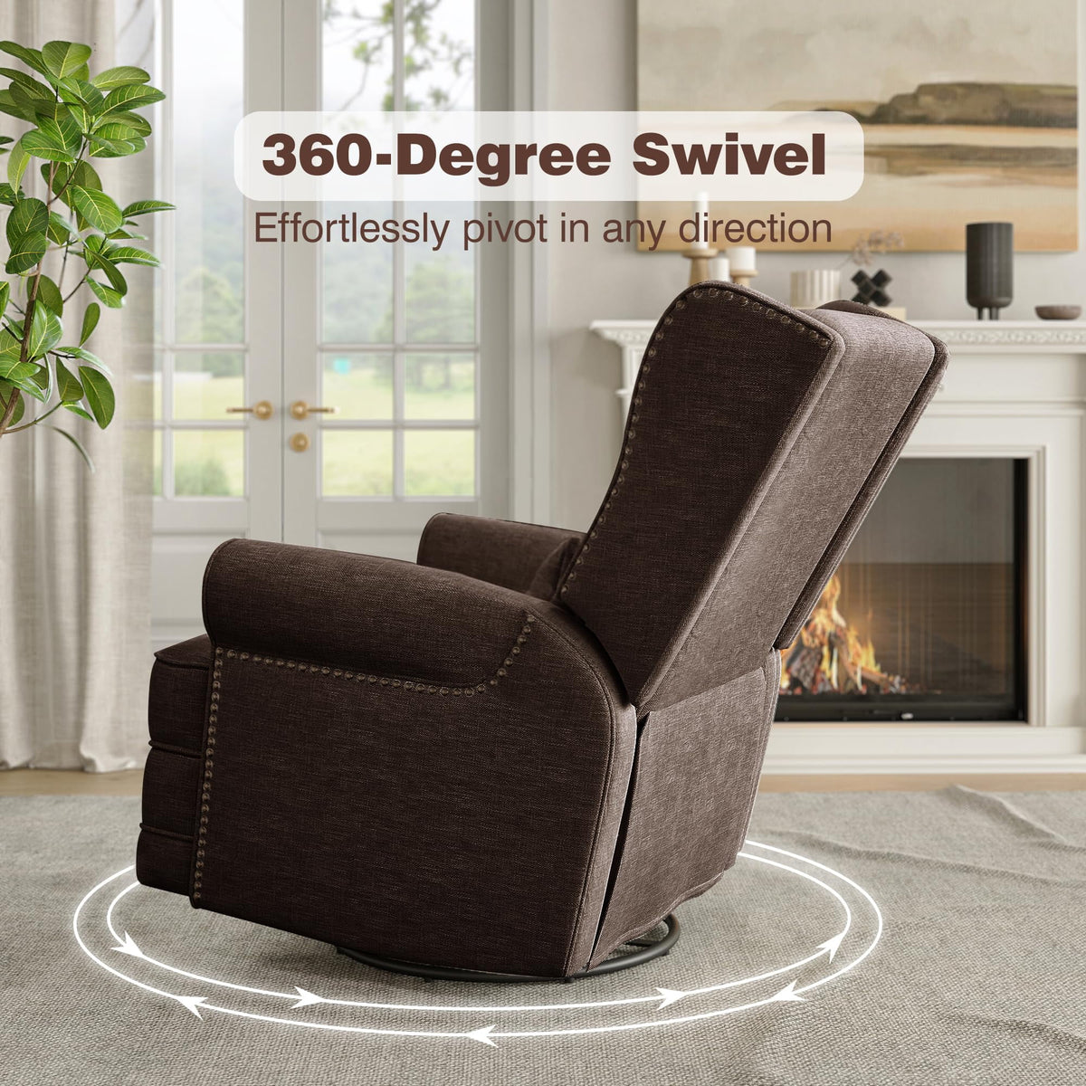 Royalcraft Swivel Nursery Glider Recliner, Comfy Upholstered Glider Chair with Lumbar Pillow and Footrest, Beige