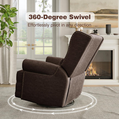 Royalcraft Swivel Nursery Glider Recliner, Comfy Upholstered Glider Chair with Lumbar Pillow and Footrest, Beige