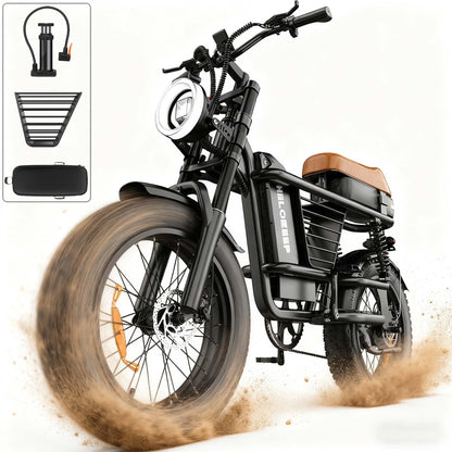 1500W Peak Electric Bike for Adults, 20" Fat Tire E-Bike, 48V 15Ah Battery, 7-Speed E-Mountain Bike with Storage Rack, UL2849