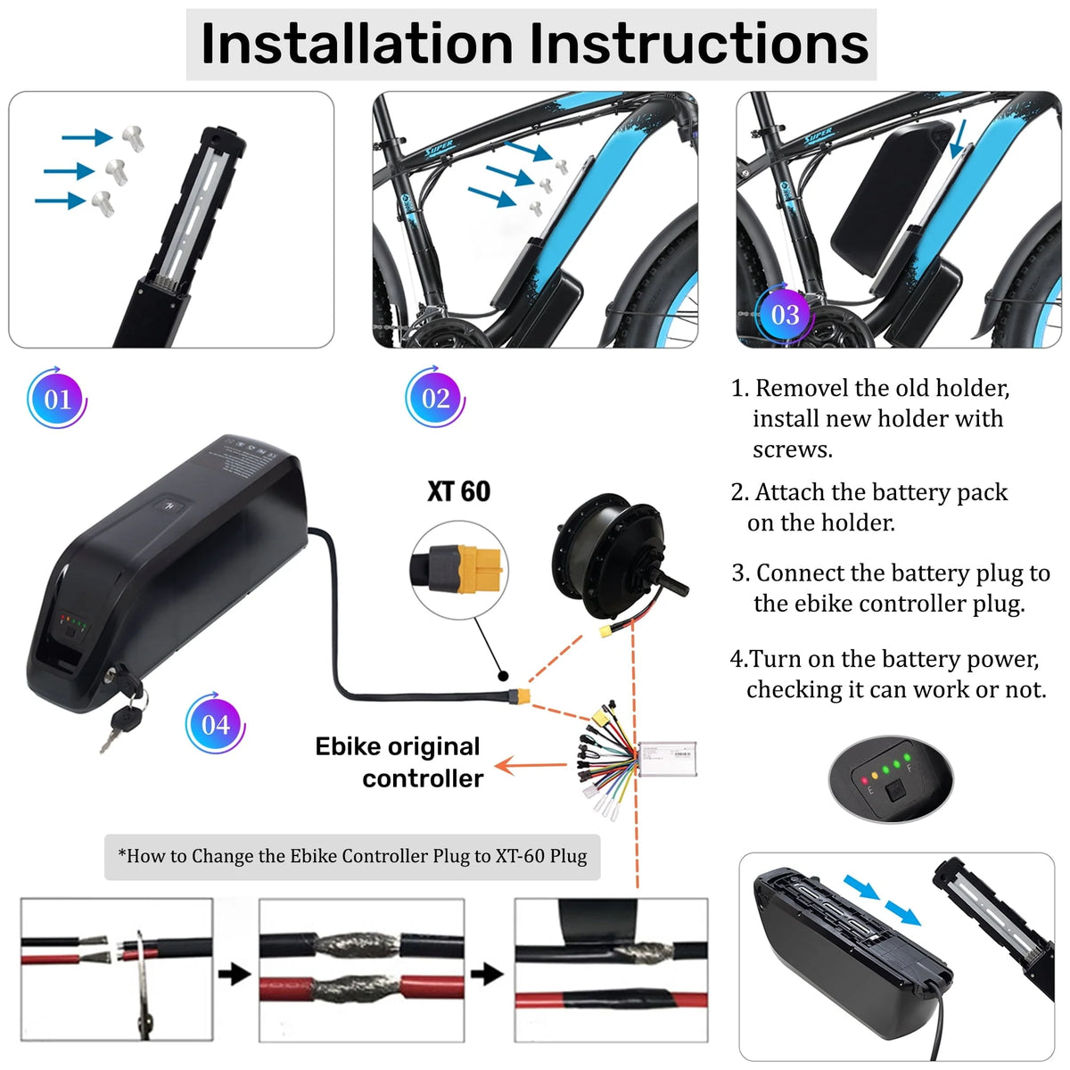 48V 20AH Ebike Battery 48V Lithium Battery 48V Battery with Charger for 750W-1500W Adult Electric Bike Tricycle