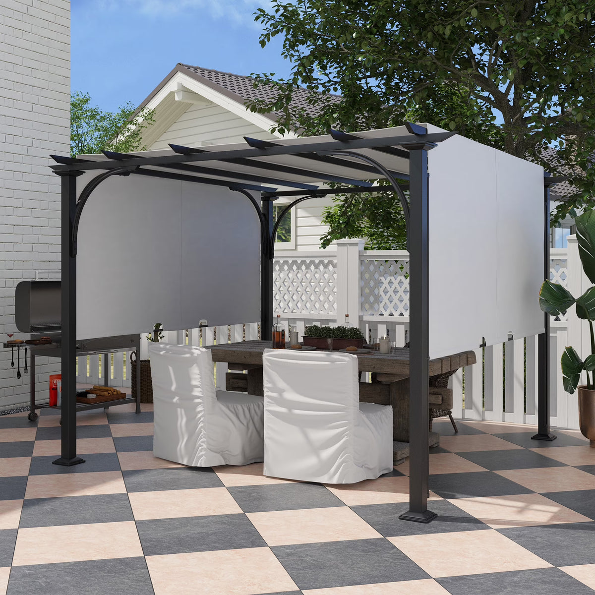 Outsunny 10' x 10' Steel Patio Pergola with Canopy Beige
