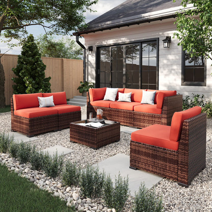 ELPOSUN 7 Pieces Patio Furniture Set, Outdoor Furniture Sectional Rattan Sofa for Backyard Garden Dark Grey
