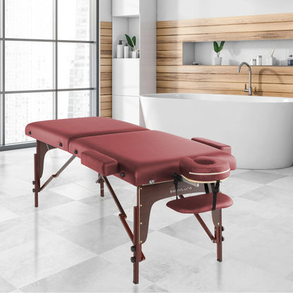 Saloniture Professional Portable Lightweight Bi-Fold Memory Foam Massage Table with Reiki Panels  - Includes Headrest, Face Cradle, Armrests and Carrying Case - Burgundy