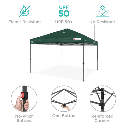 Best Choice Products 12x12ft Easy Setup Pop Up Canopy w/ 1-Button Setup, Wheeled Case, 4 Weight Bags - Navy Blue