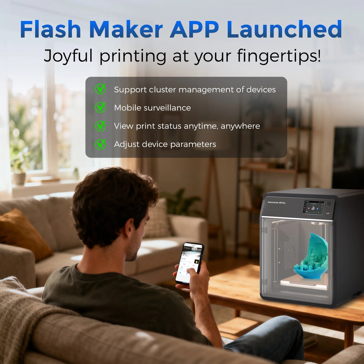 Flashforge Adventurer 5M 3D Printer, Fully Auto Leveling & 600mm/s High Speed Printing, Black